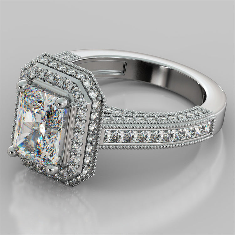 Pavé-Style Double Halo Radiant Cut Wedding Set