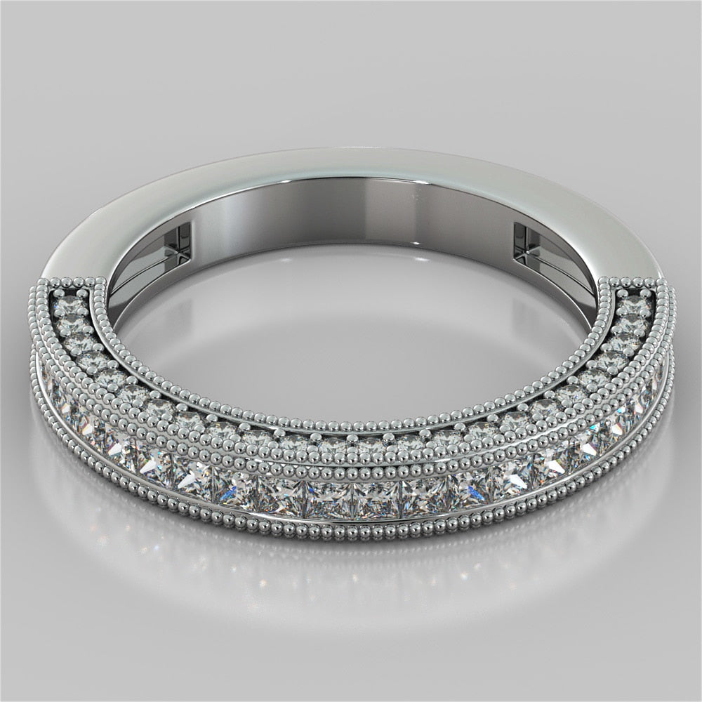 Princess Cut Wedding Band with Round Accents