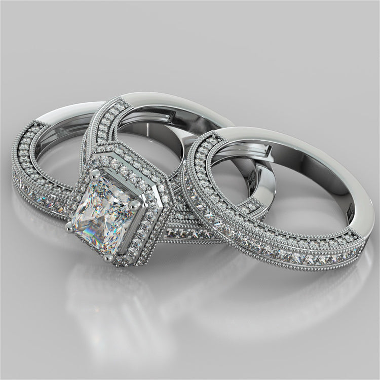 Pavé-Style Double Halo Radiant Cut Wedding Set