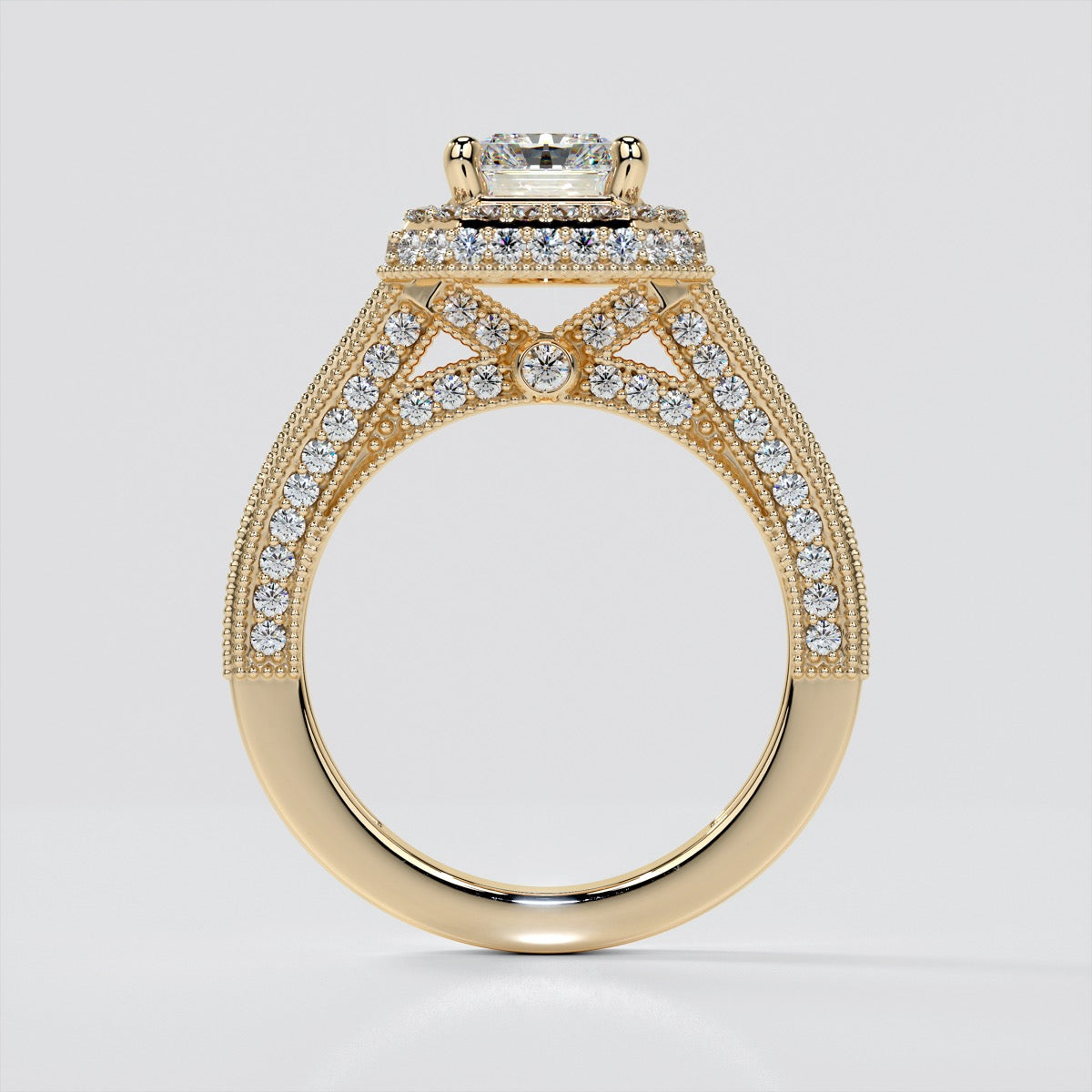 1.5Ct Radiant Cut Lab Grown Diamond Double Tier Halo Engagement Ring