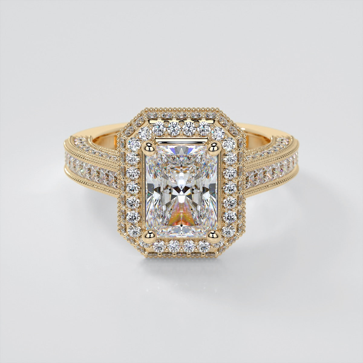 Pavé-Style Double Halo Radiant Cut Wedding Set