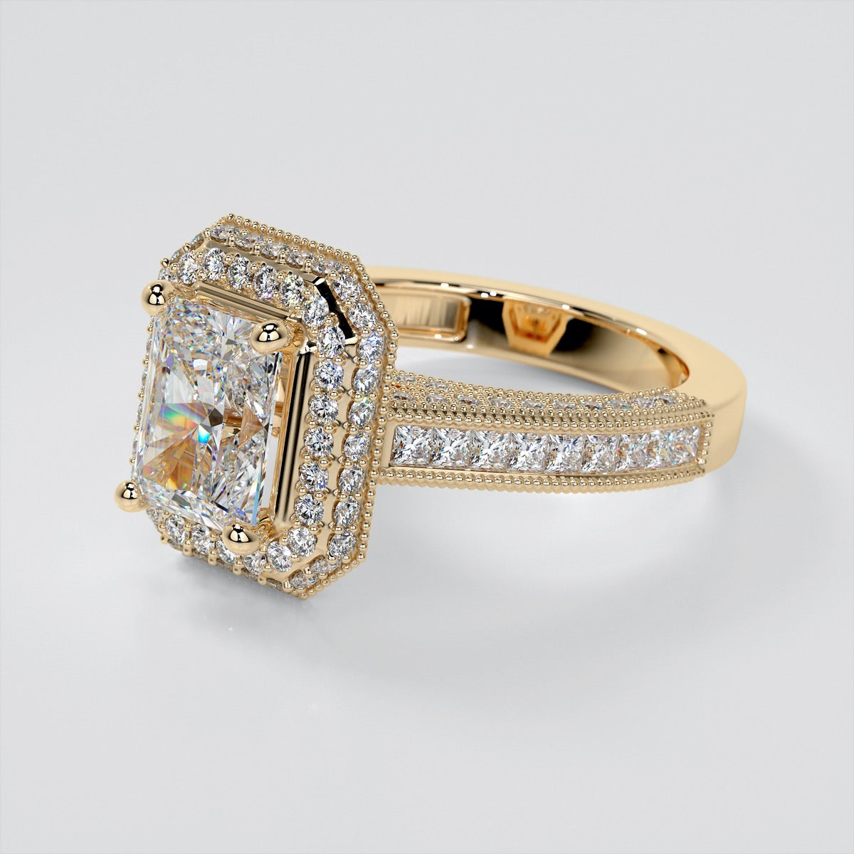 Pavé-Style Double Halo Radiant Cut Wedding Set