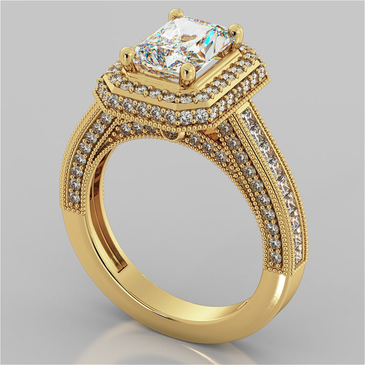 Pavé-Style Double Halo Radiant Cut Wedding Set