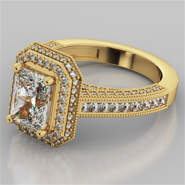 Lab Grown Diamond Double Tier Halo Radiant Cut Engagement Ring