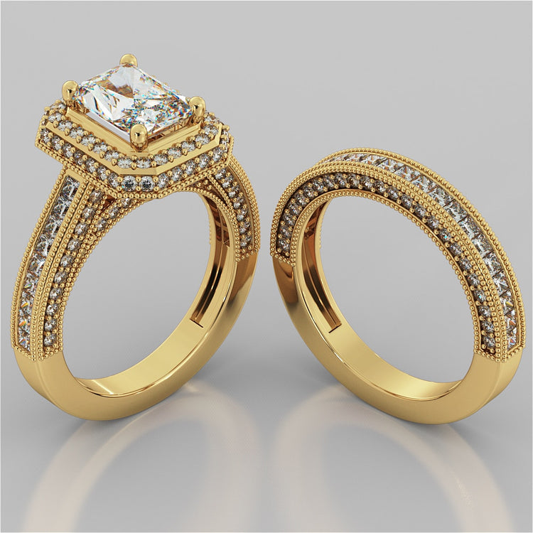 Pavé-Style Double Halo Radiant Cut Wedding Set