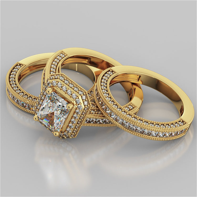 Pavé-Style Double Halo Radiant Cut Wedding Set