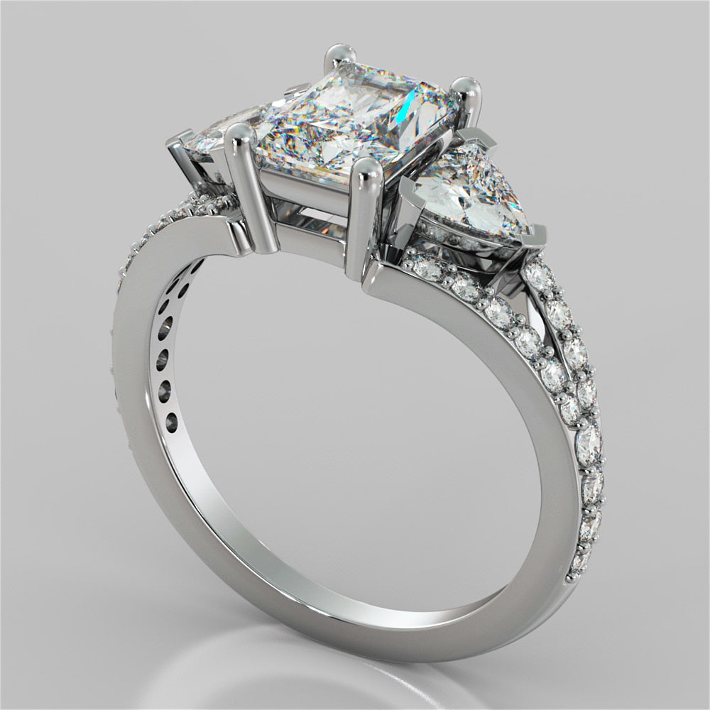 2.68Ct Radiant Cut Split Shank Engagement Ring Available in 14K White Gold
