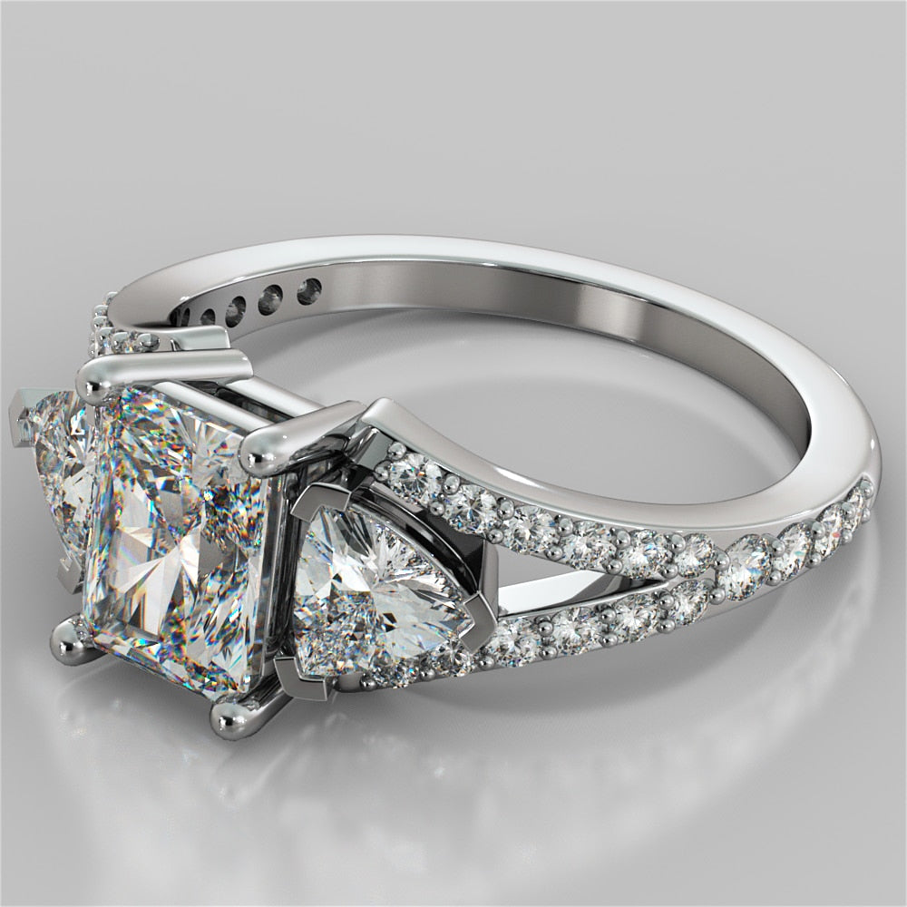 2.68Ct Radiant Cut Split Shank Engagement Ring Available in 14K White Gold