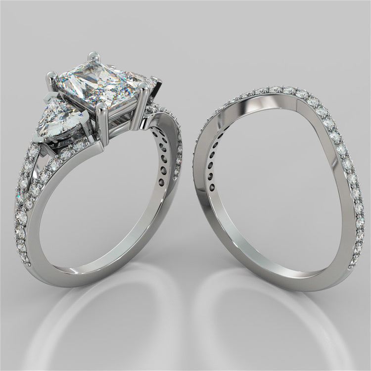 Split Shank 3-Stone Radiant Cut Wedding Set