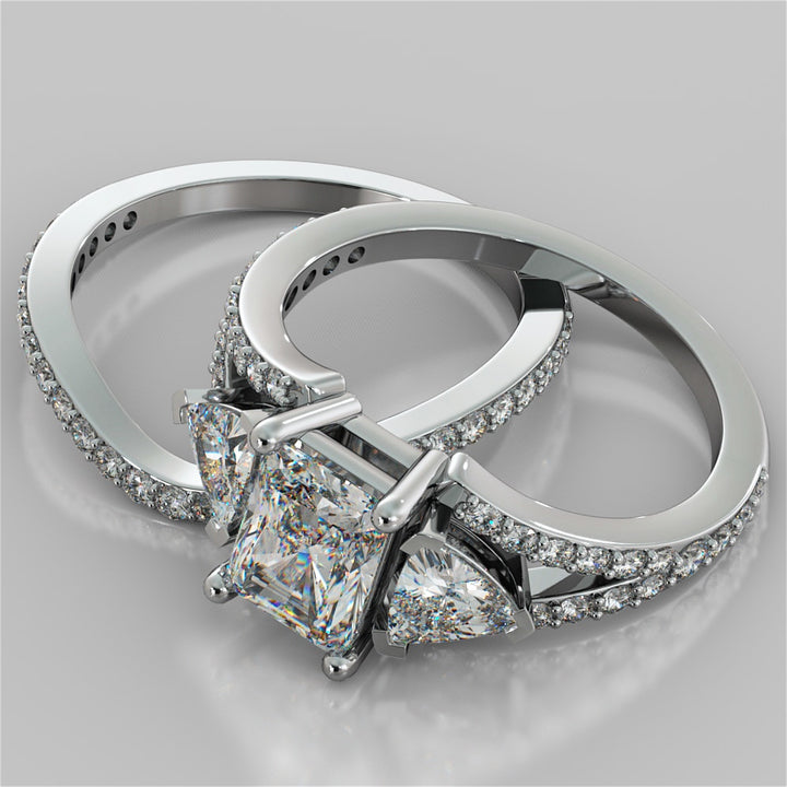Split Shank 3-Stone Radiant Cut Wedding Set