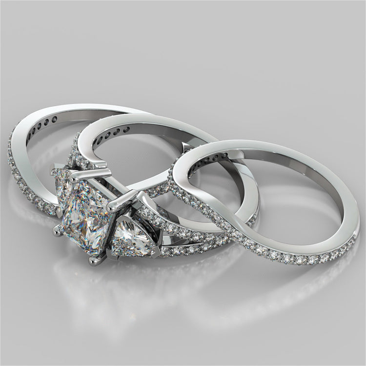 Split Shank 3-Stone Radiant Cut Wedding Set