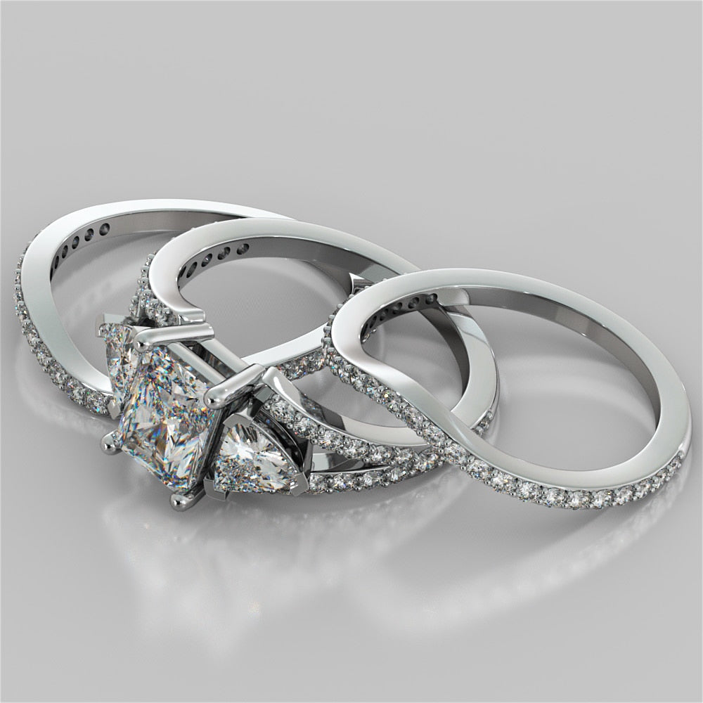 Three-Stone Radiant Cut Trio Wedding Set with Split Shanks