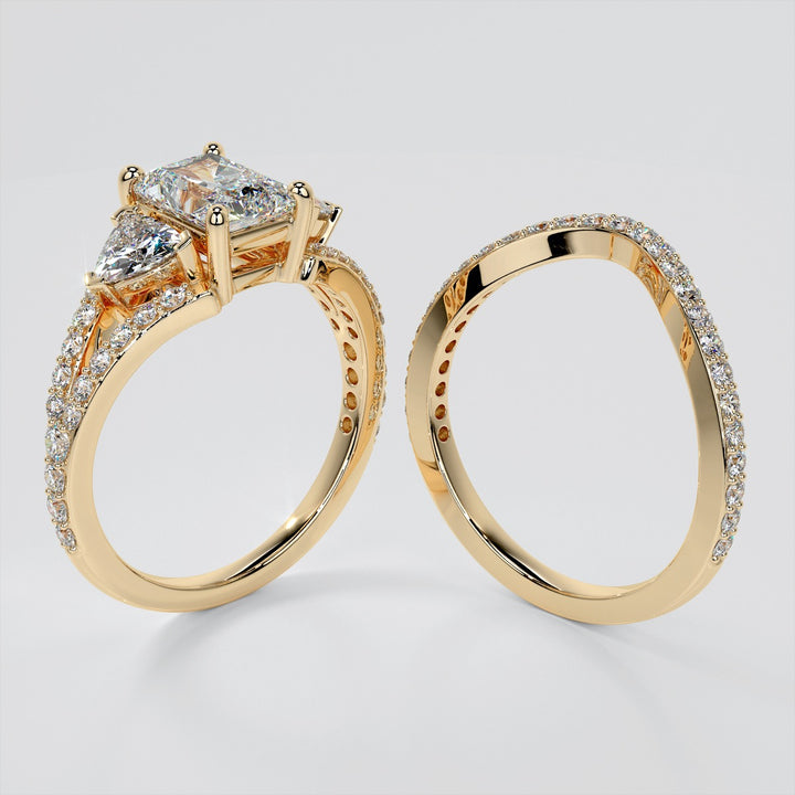 Split Shank 3-Stone Radiant Cut Wedding Set