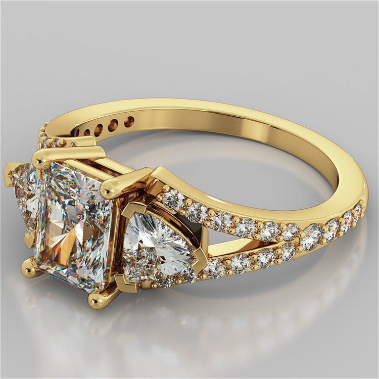 Three-Stone Radiant Cut Trio Wedding Set with Split Shanks