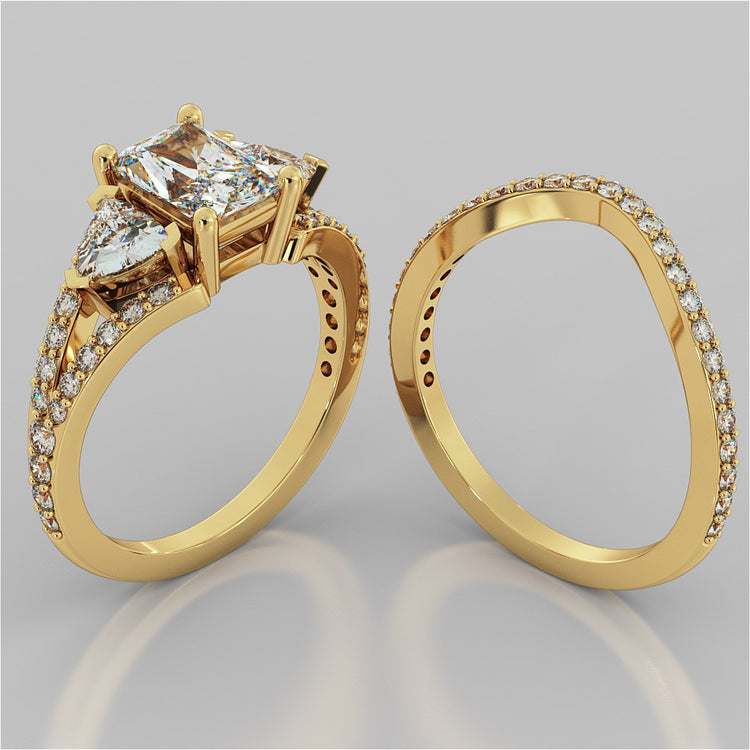 Split Shank 3-Stone Radiant Cut Wedding Set