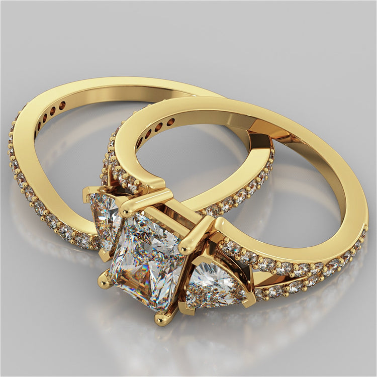 Split Shank 3-Stone Radiant Cut Wedding Set