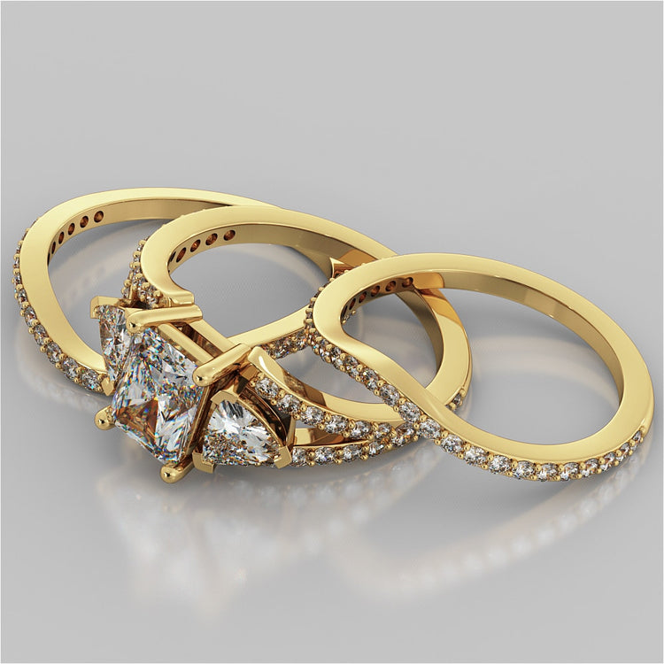 Split Shank 3-Stone Radiant Cut Wedding Set