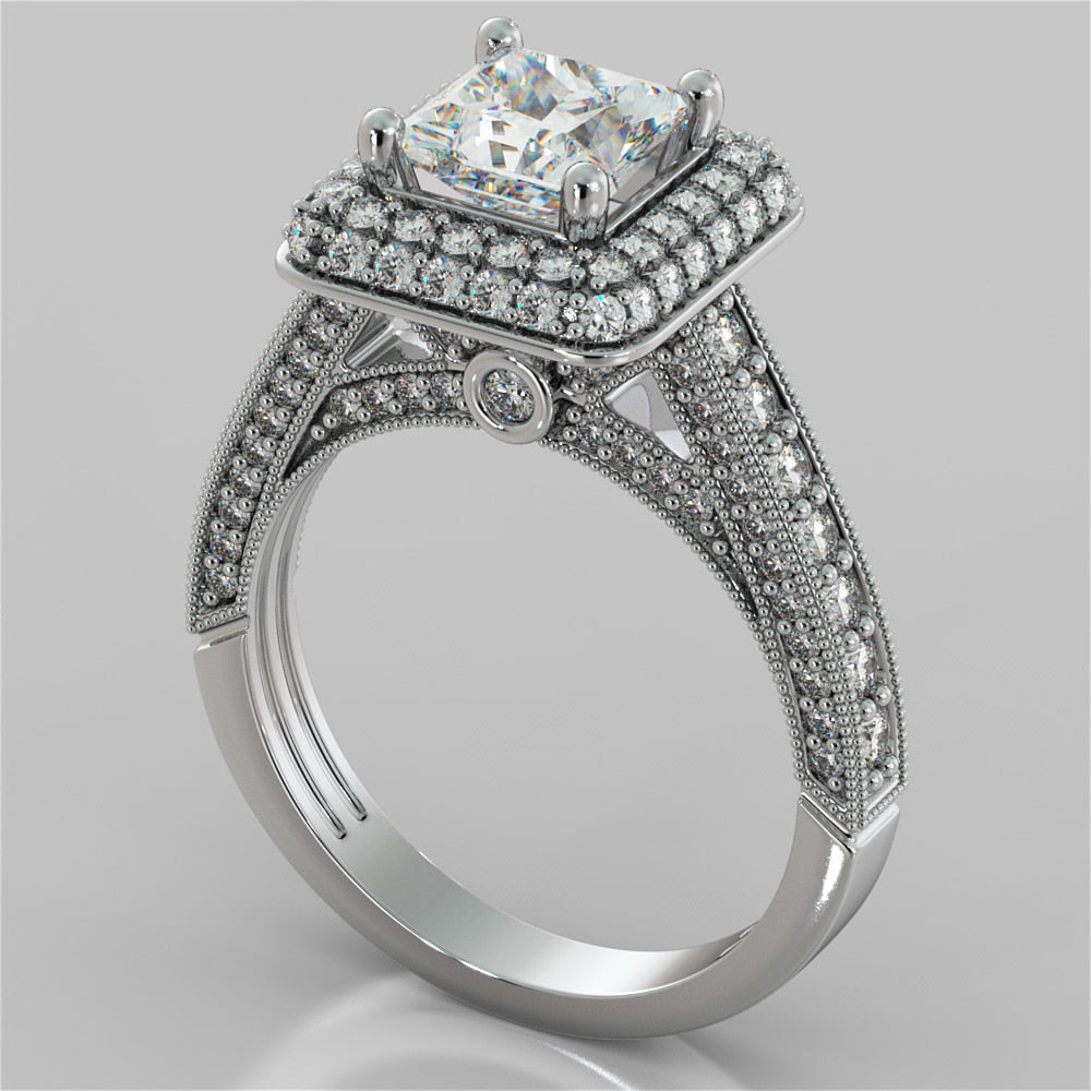 1.5Ct Princess Cut Lab Grown Diamond Crisscross Cathedral Engagement Ring