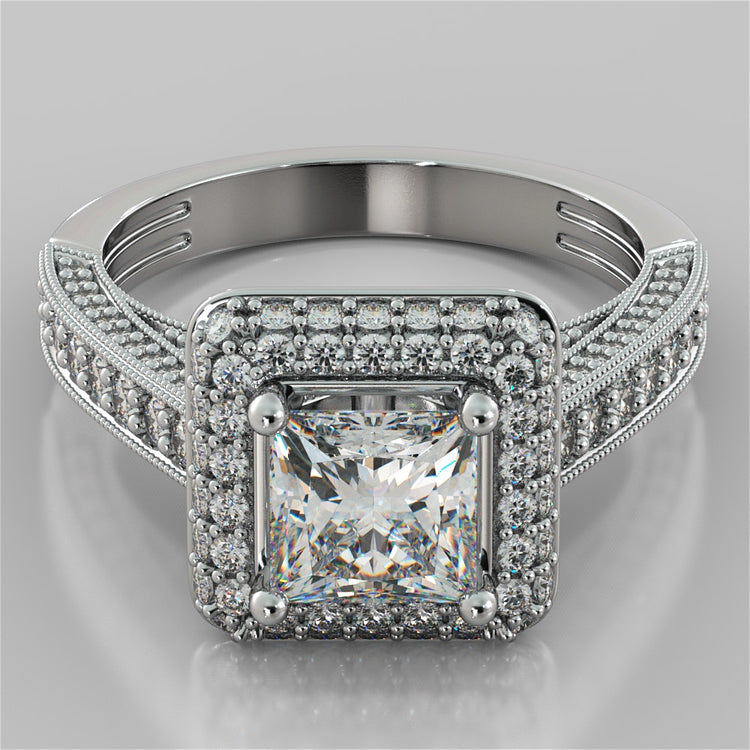 Vintage Crisscross Style Princess Cut Cathedral Trio Wedding Set