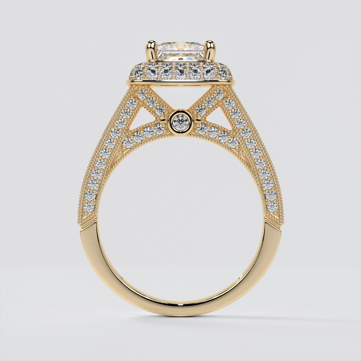 1.5Ct Princess Cut Lab Grown Diamond Crisscross Cathedral Engagement Ring