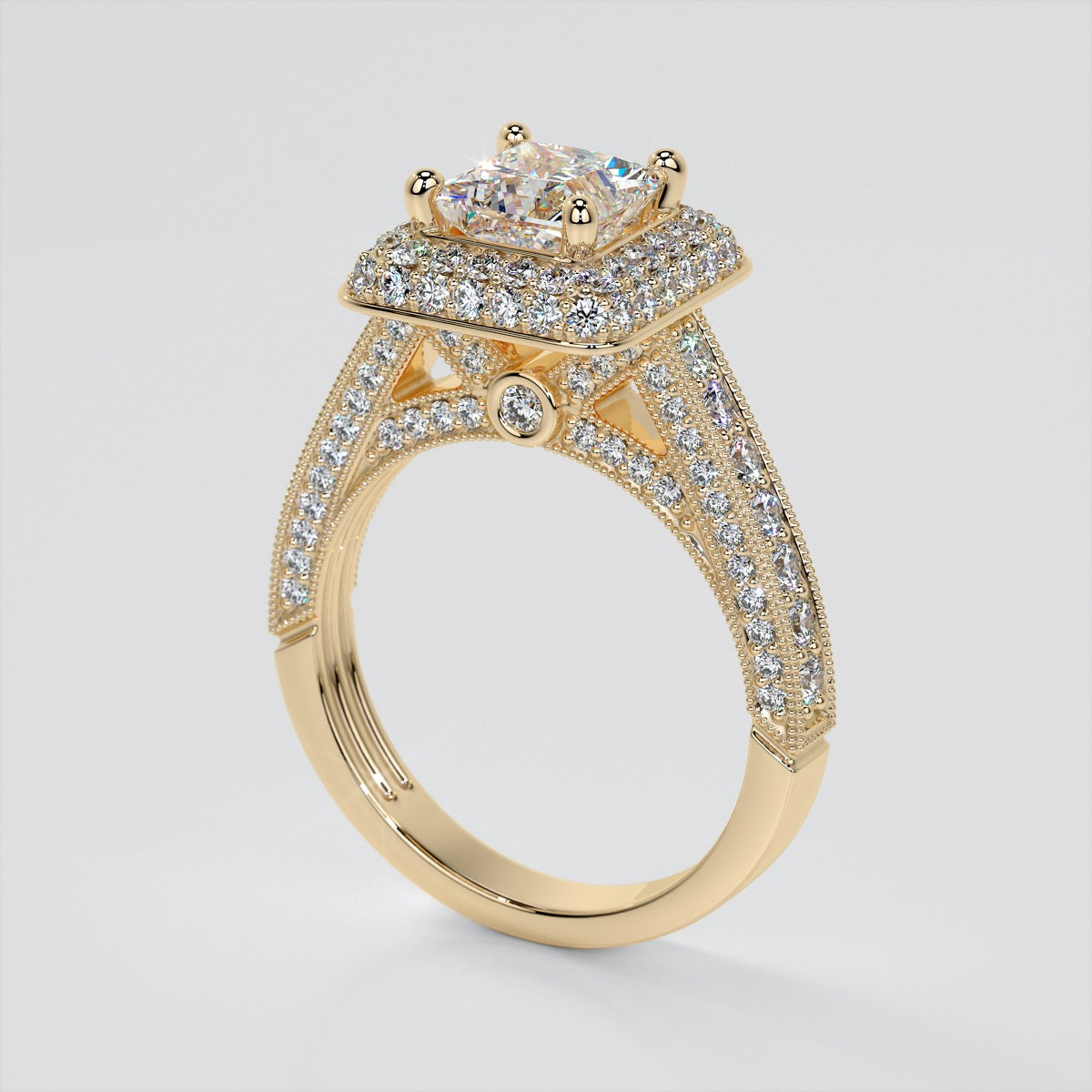 Vintage Crisscross Style Princess Cut Cathedral Trio Wedding Set