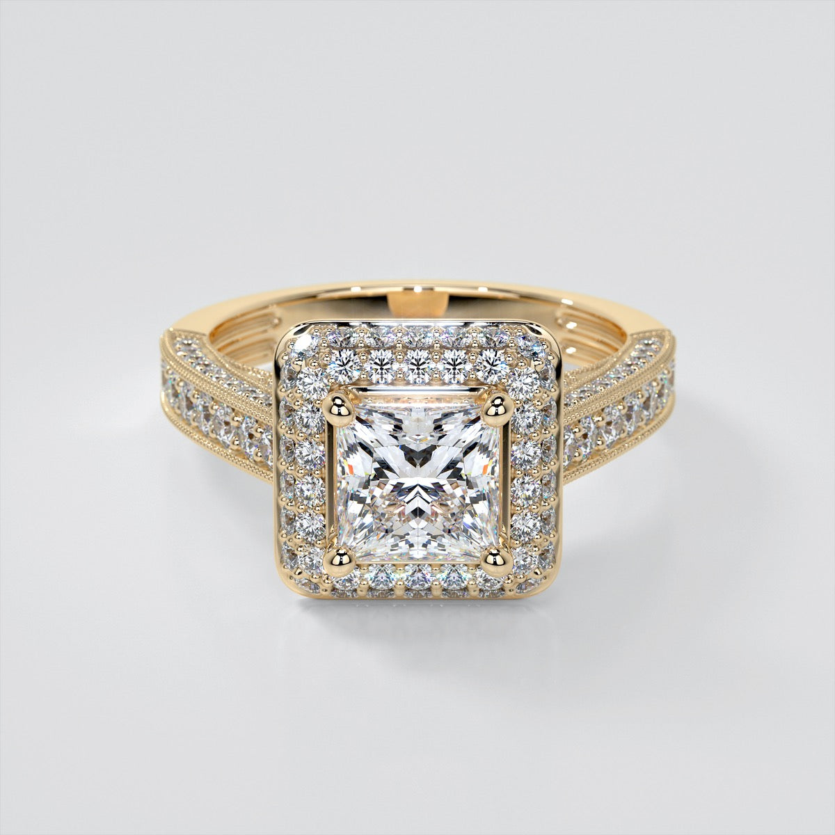 Vintage Crisscross Style Princess Cut Cathedral Trio Wedding Set