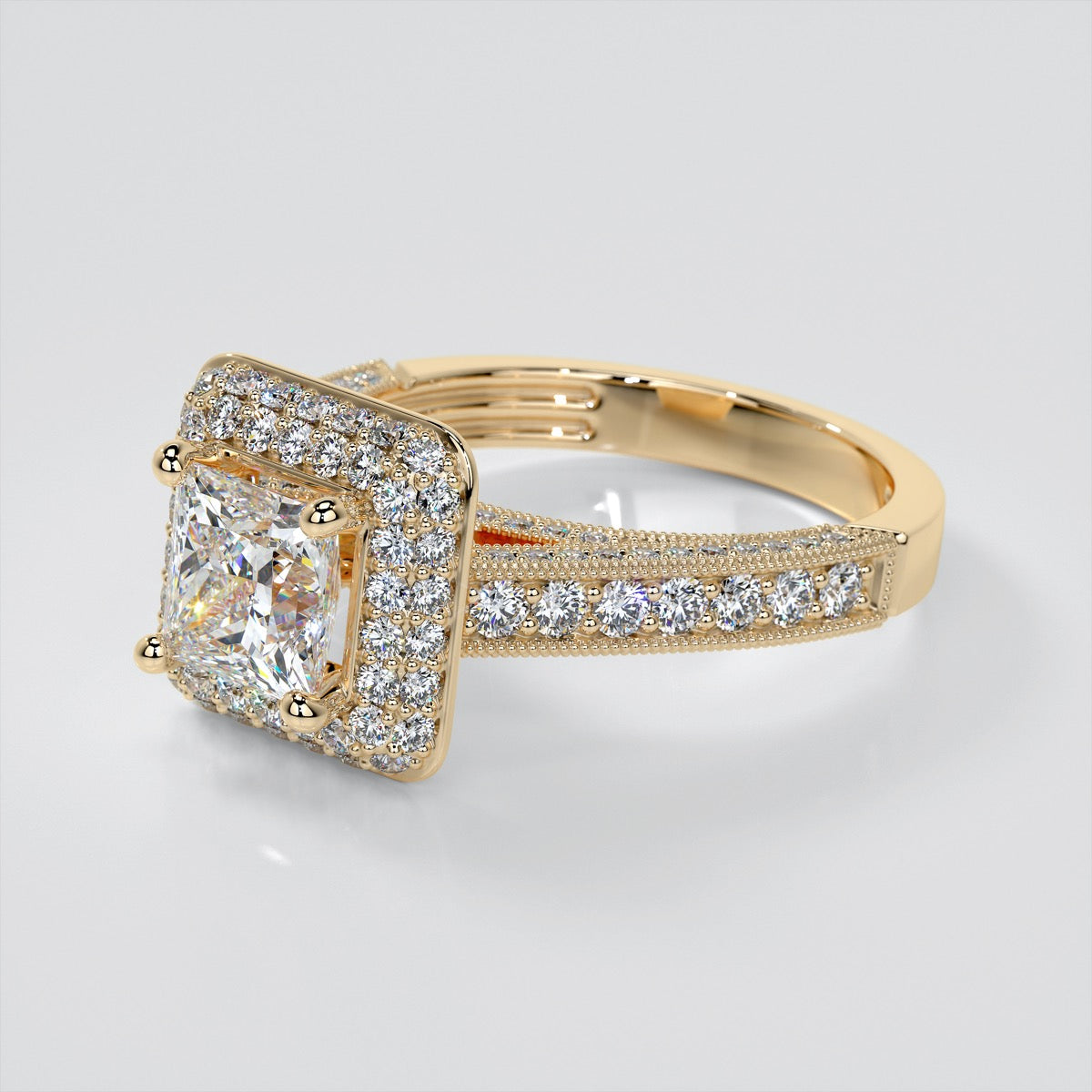 Vintage Crisscross Style Princess Cut Cathedral Trio Wedding Set