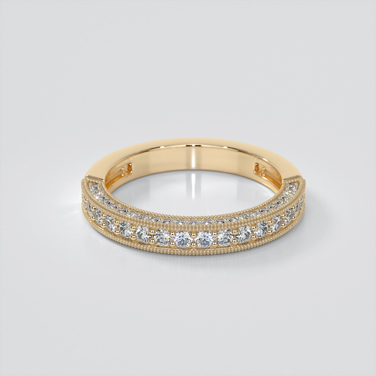 Round Cut Wedding Band with Pavé Style Setting
