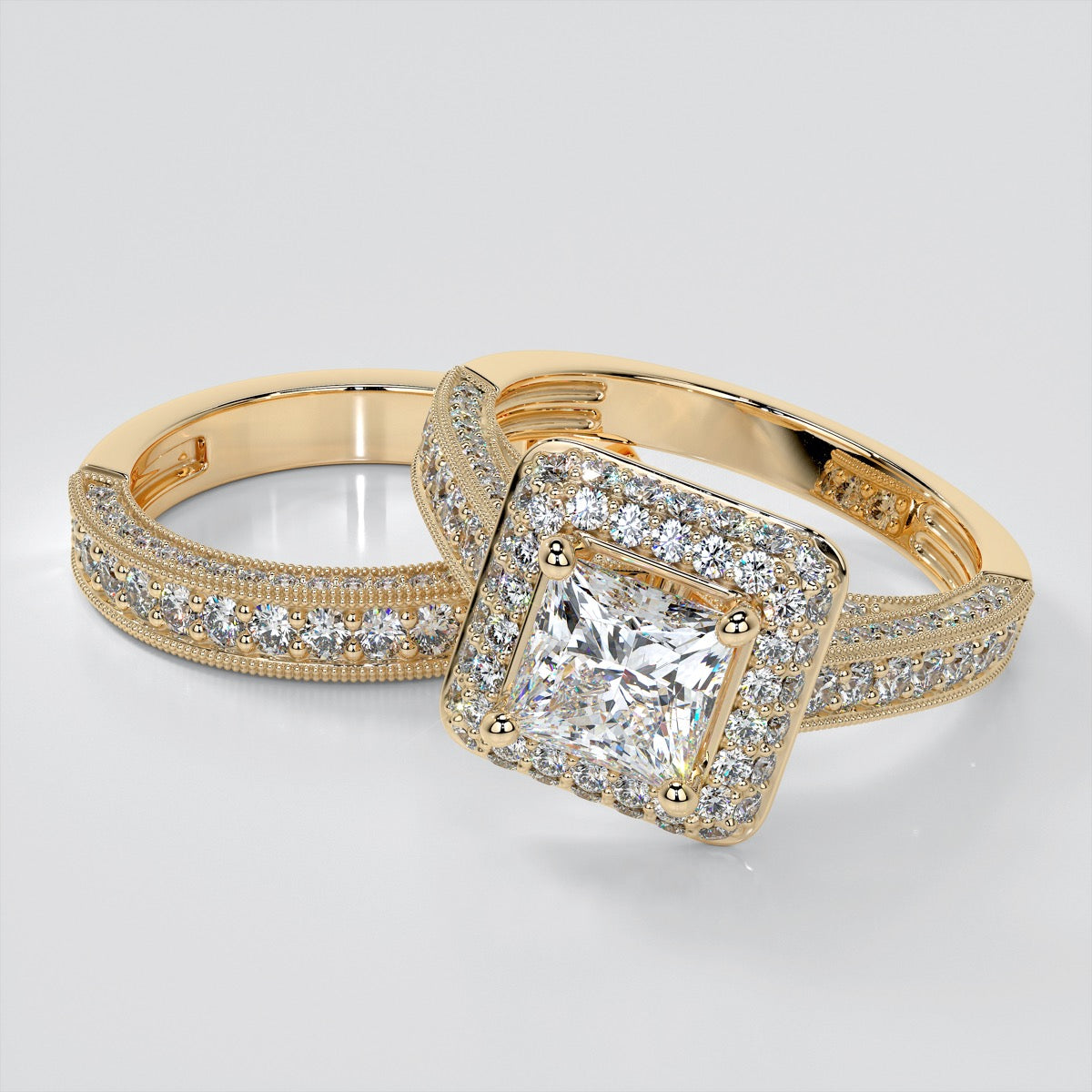Princess Cut Crisscross Cathedral Engagement Ring