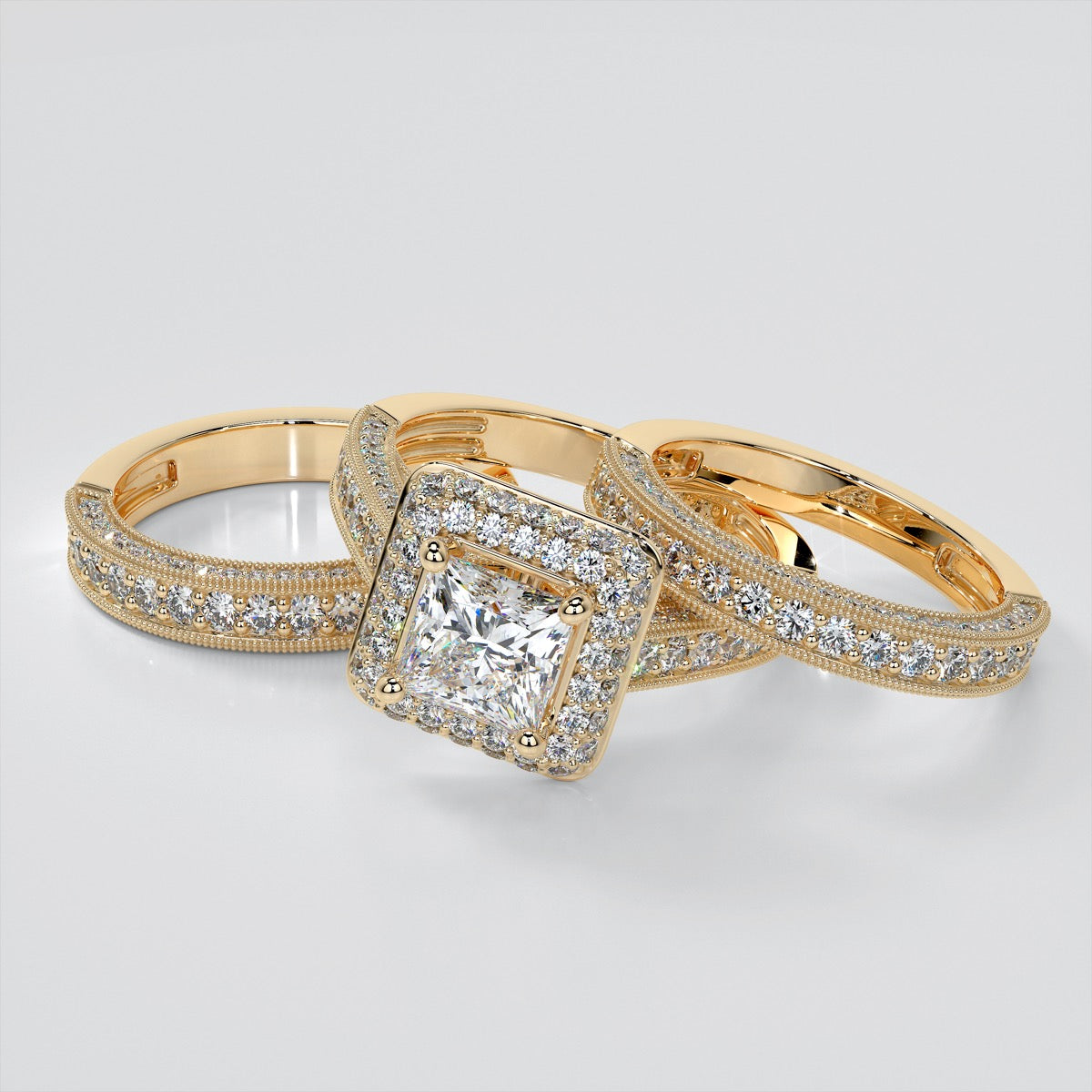 Princess Cut Crisscross Cathedral Engagement Ring