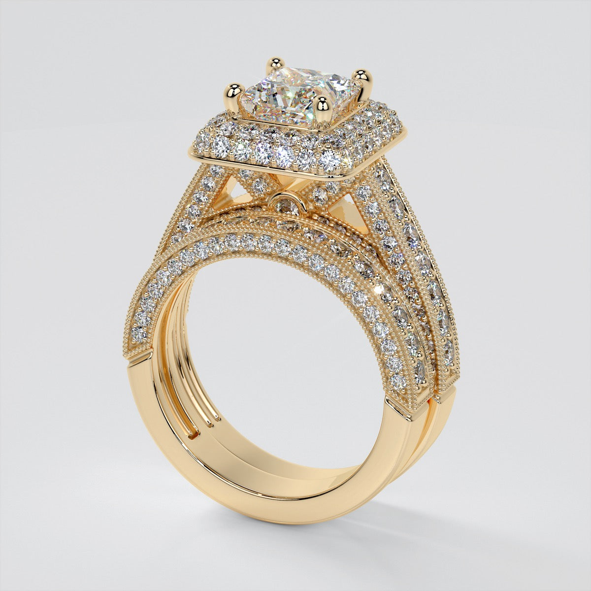 1.5Ct Princess Cut Lab Grown Diamond Crisscross Cathedral Engagement Ring