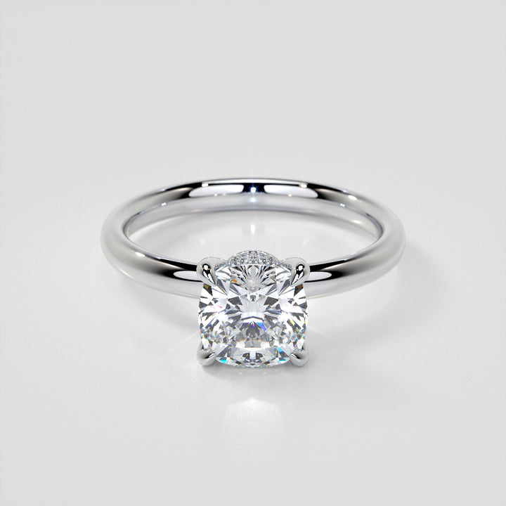 Lab Grown Diamond Cushion Cut Hidden Halo Engagement Ring