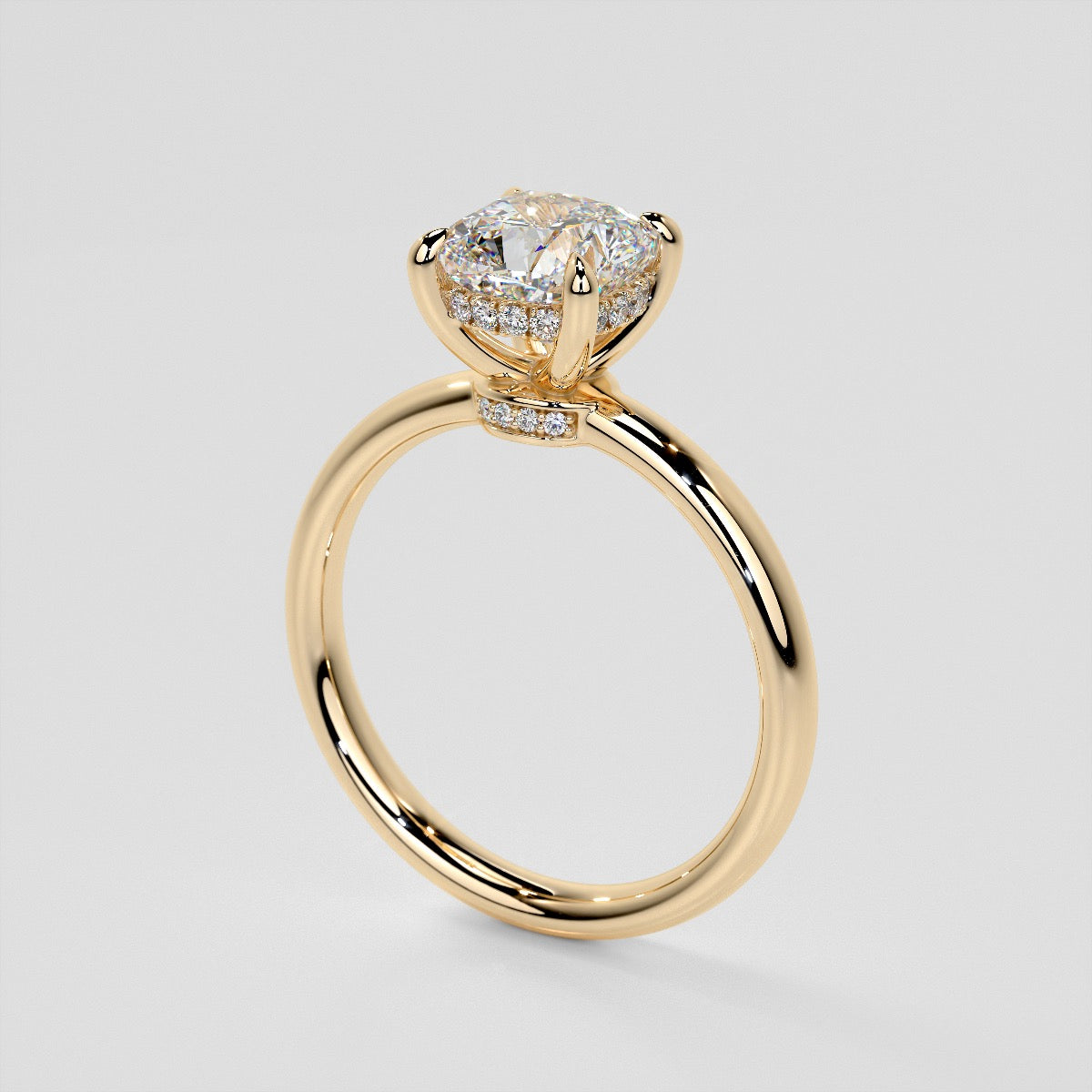 Cushion Cut Hidden Halo Engagement Ring