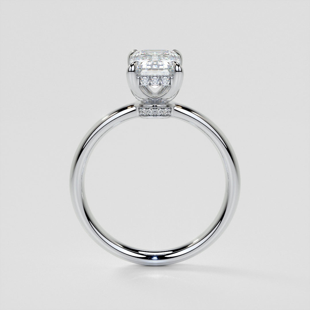 Lab Grown Diamond Emerald Cut Hidden Halo Engagement Ring