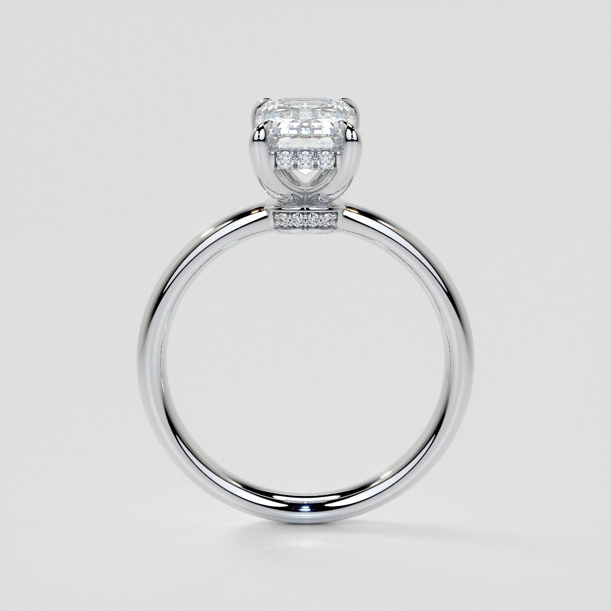 Lab Grown Diamond Emerald Cut Hidden Halo Engagement Ring