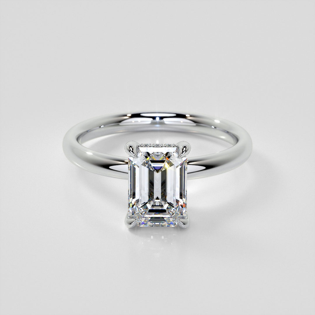 Lab Grown Diamond Emerald Cut Hidden Halo Engagement Ring