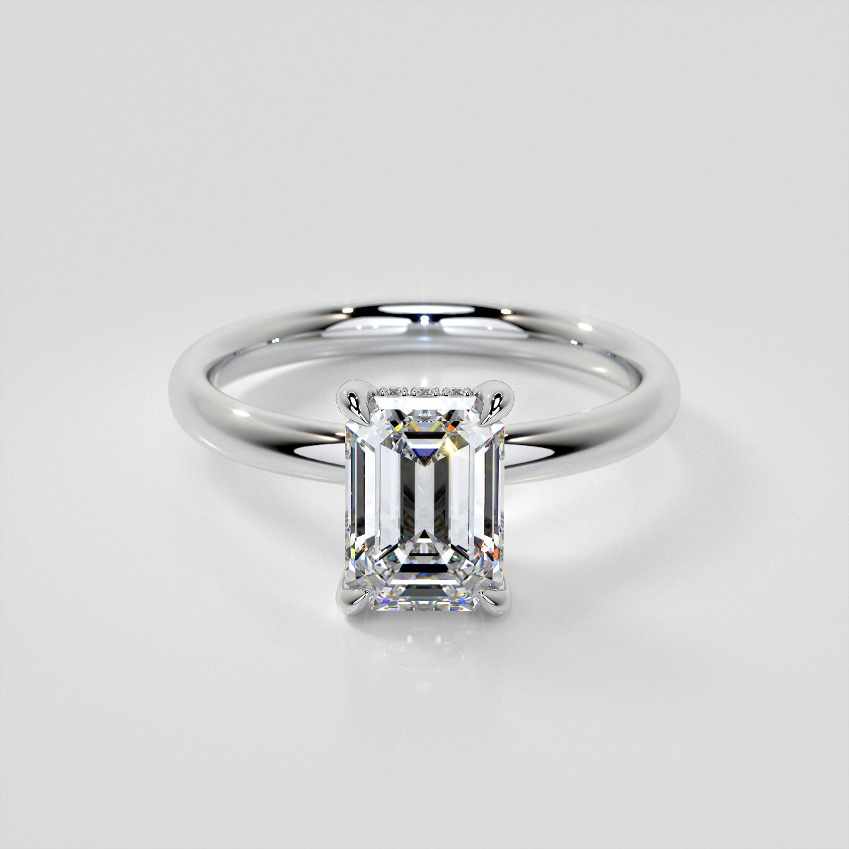 Lab Grown Diamond Emerald Cut Hidden Halo Engagement Ring