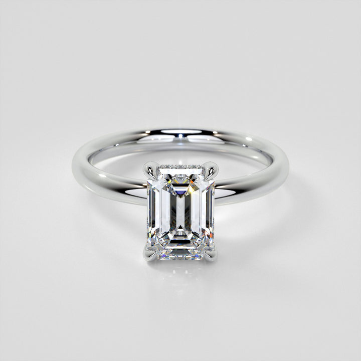 Lab Grown Diamond Emerald Cut Hidden Halo Engagement Ring
