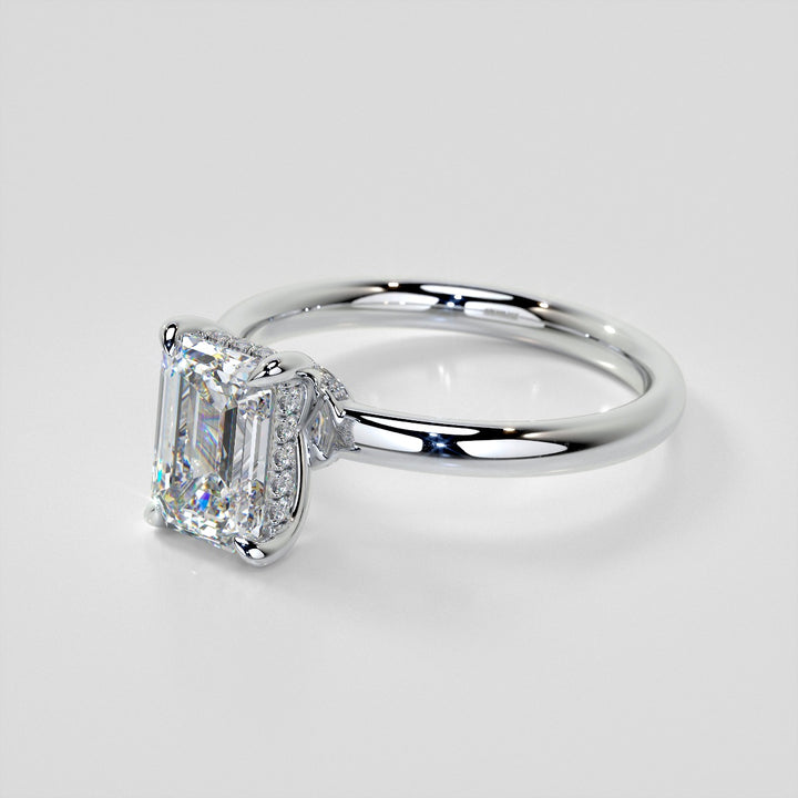 Lab Grown Diamond Emerald Cut Hidden Halo Engagement Ring
