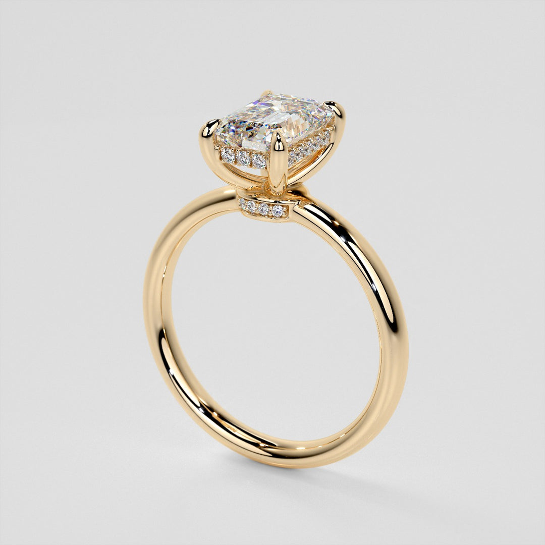 Lab Grown Diamond Emerald Cut Hidden Halo Engagement Ring