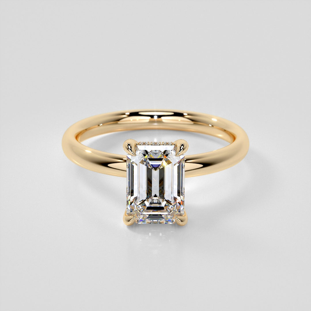 Lab Grown Diamond Emerald Cut Hidden Halo Engagement Ring