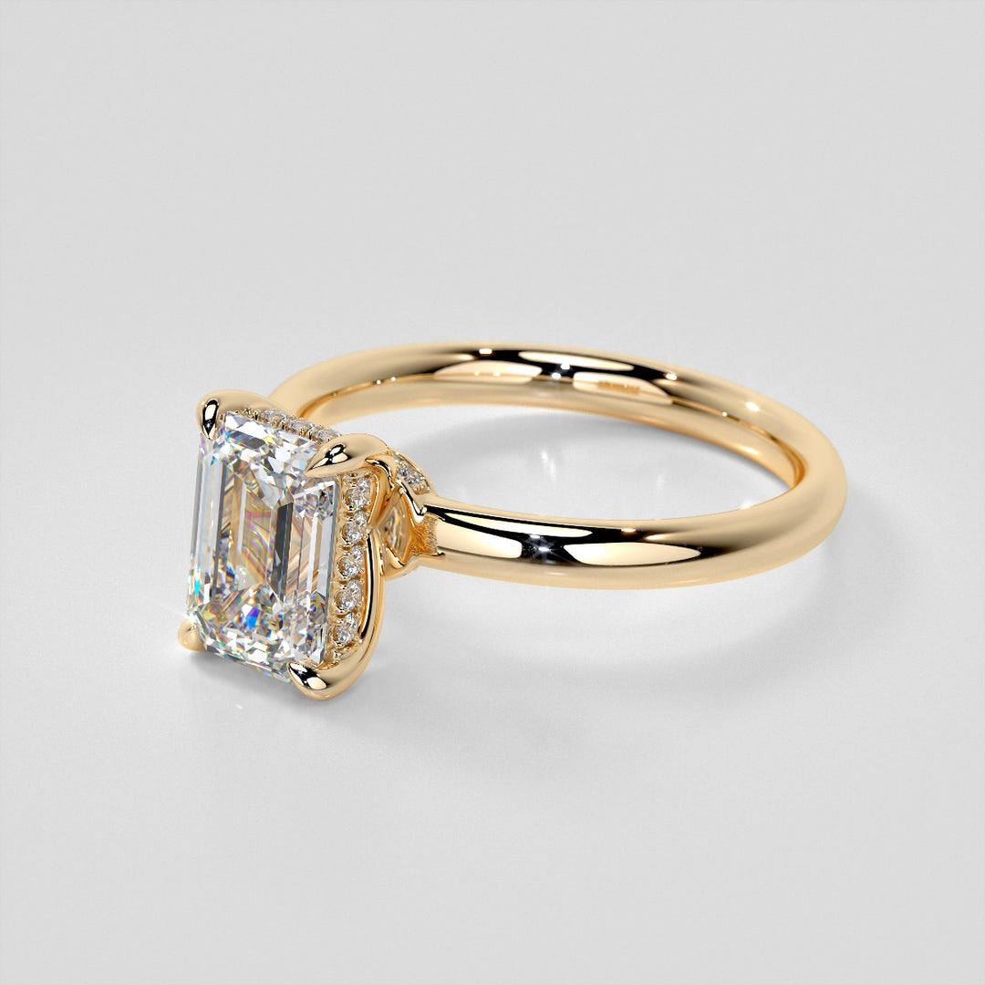 Lab Grown Diamond Emerald Cut Hidden Halo Engagement Ring