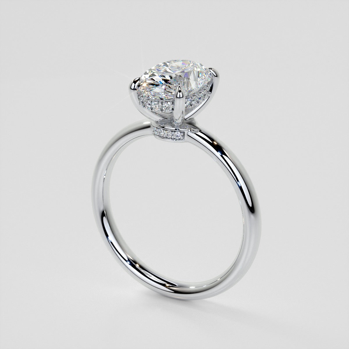 Lab grown Diamond Oval Cut Hidden Halo Engagement Ring