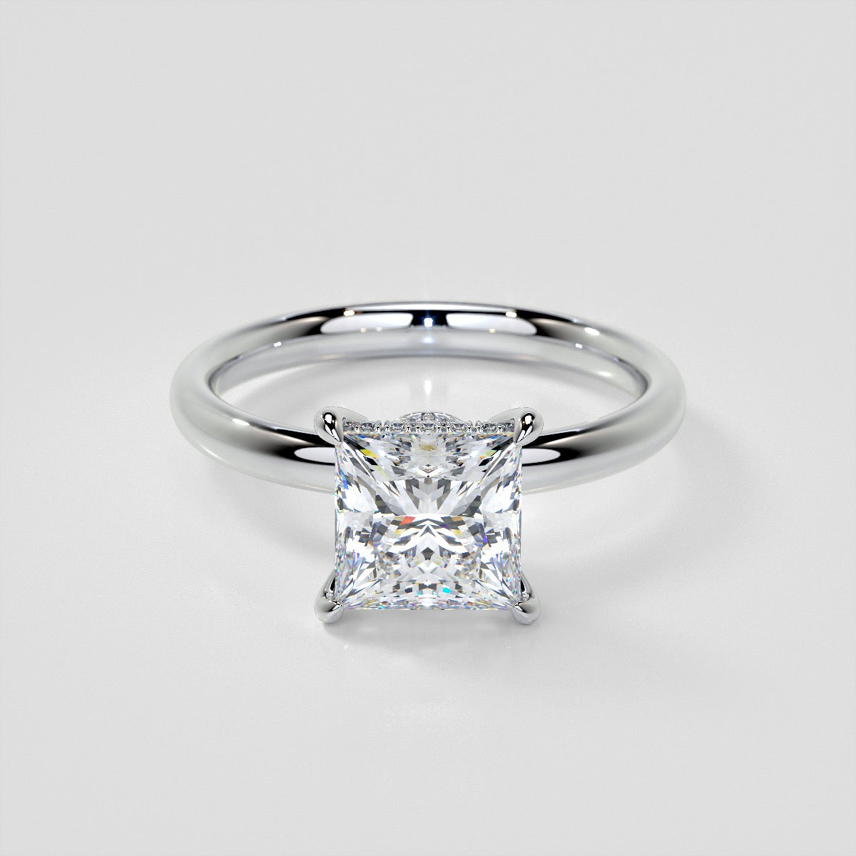 Princess Cut Hidden Halo Engagement Ring