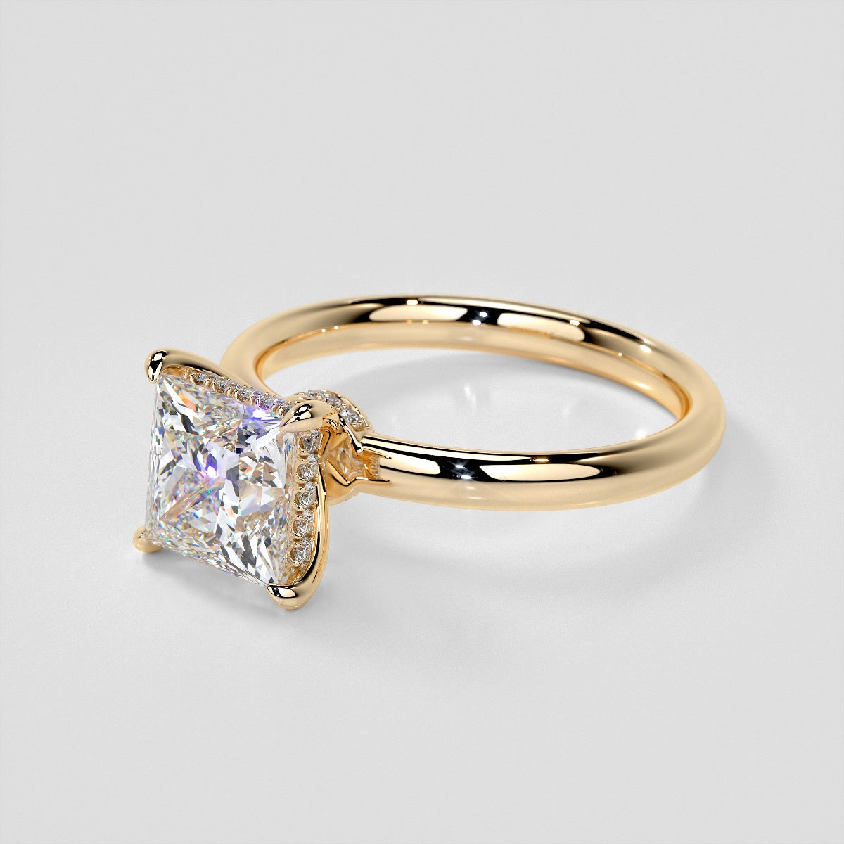 Princess Cut Hidden Halo Engagement Ring