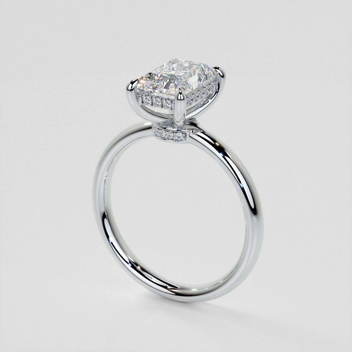 Radiant Cut Hidden Halo Engagement Ring