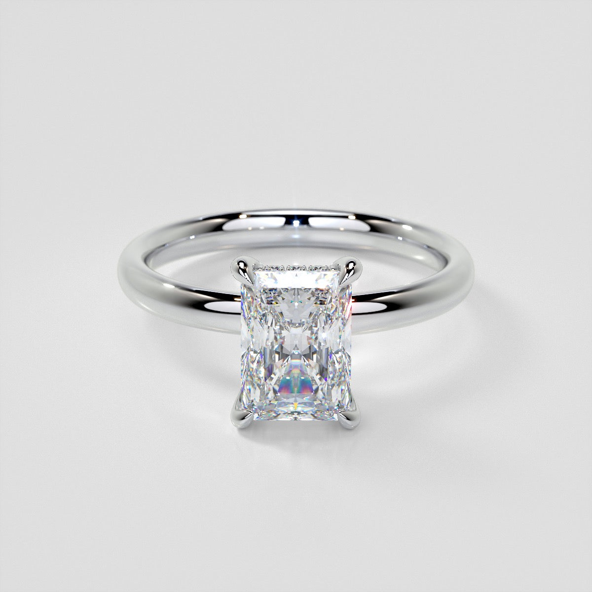 Radiant Cut Hidden Halo Engagement Ring