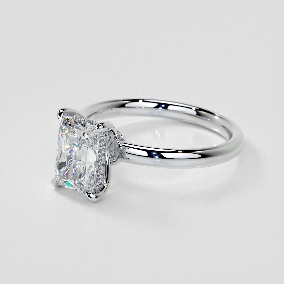 Radiant Cut Hidden Halo Engagement Ring