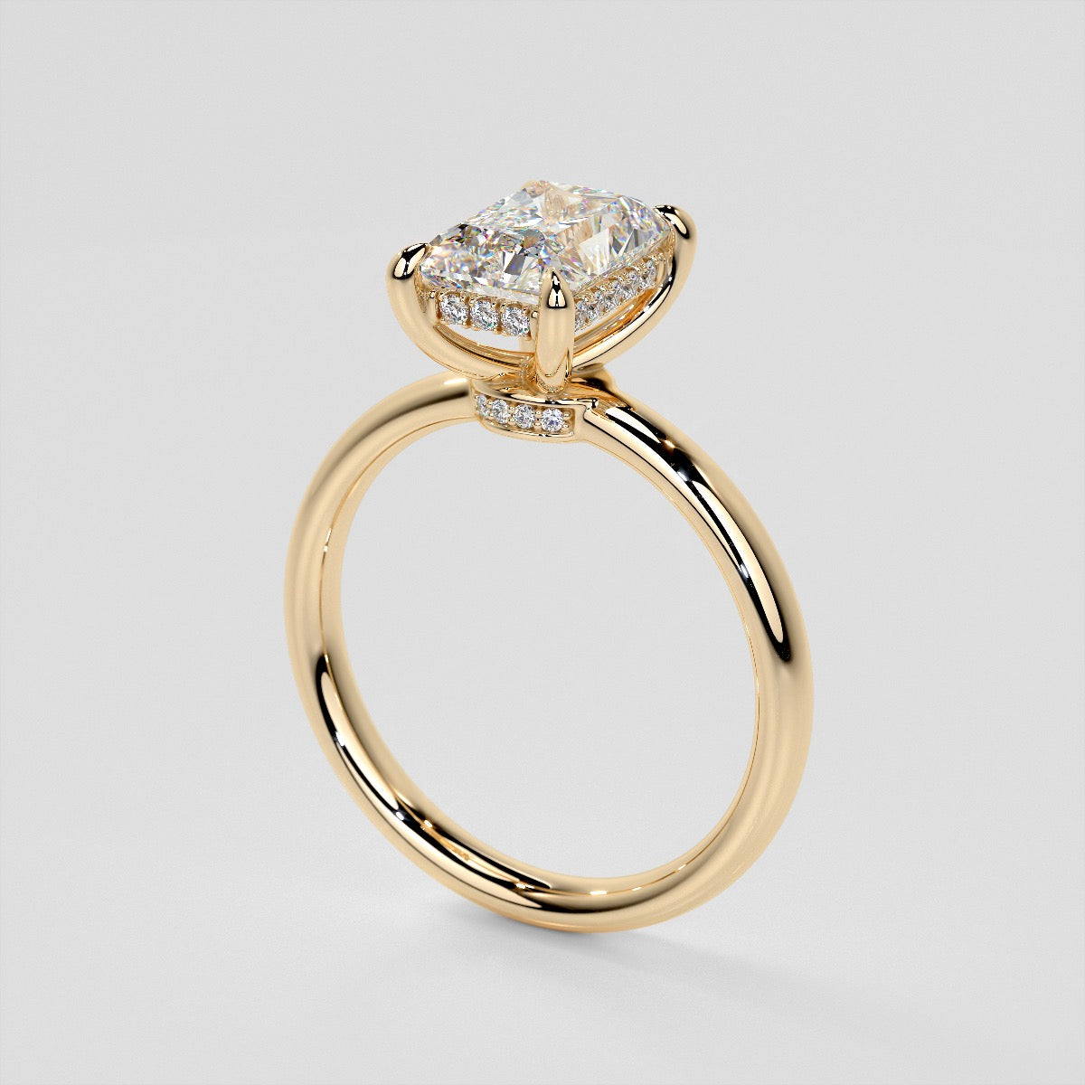 Radiant Cut Hidden Halo Engagement Ring