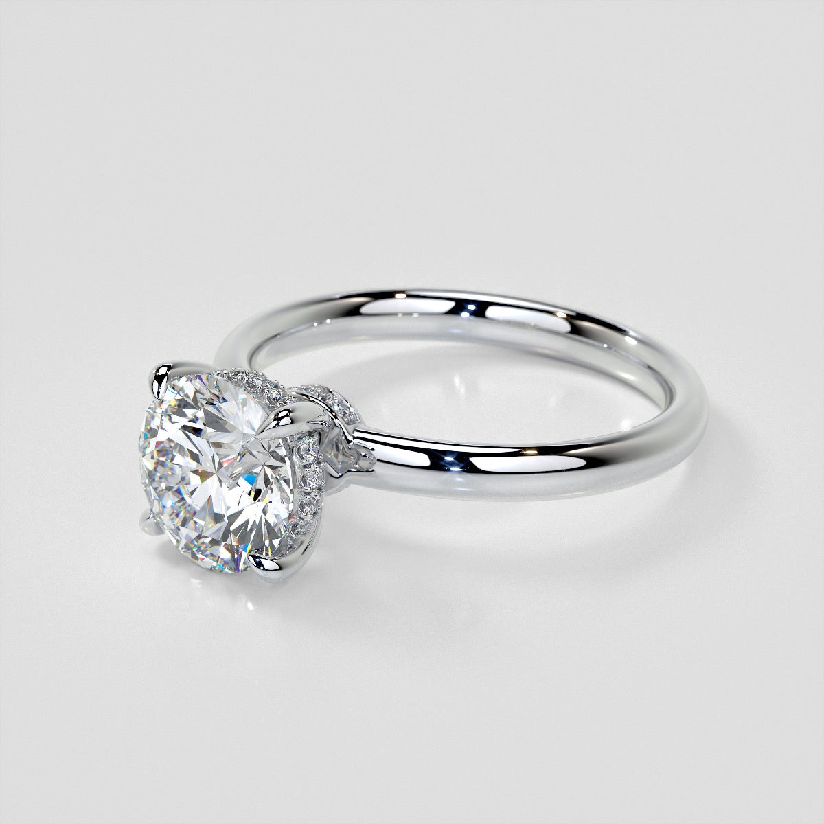 Round Cut Hidden Halo Engagement Ring